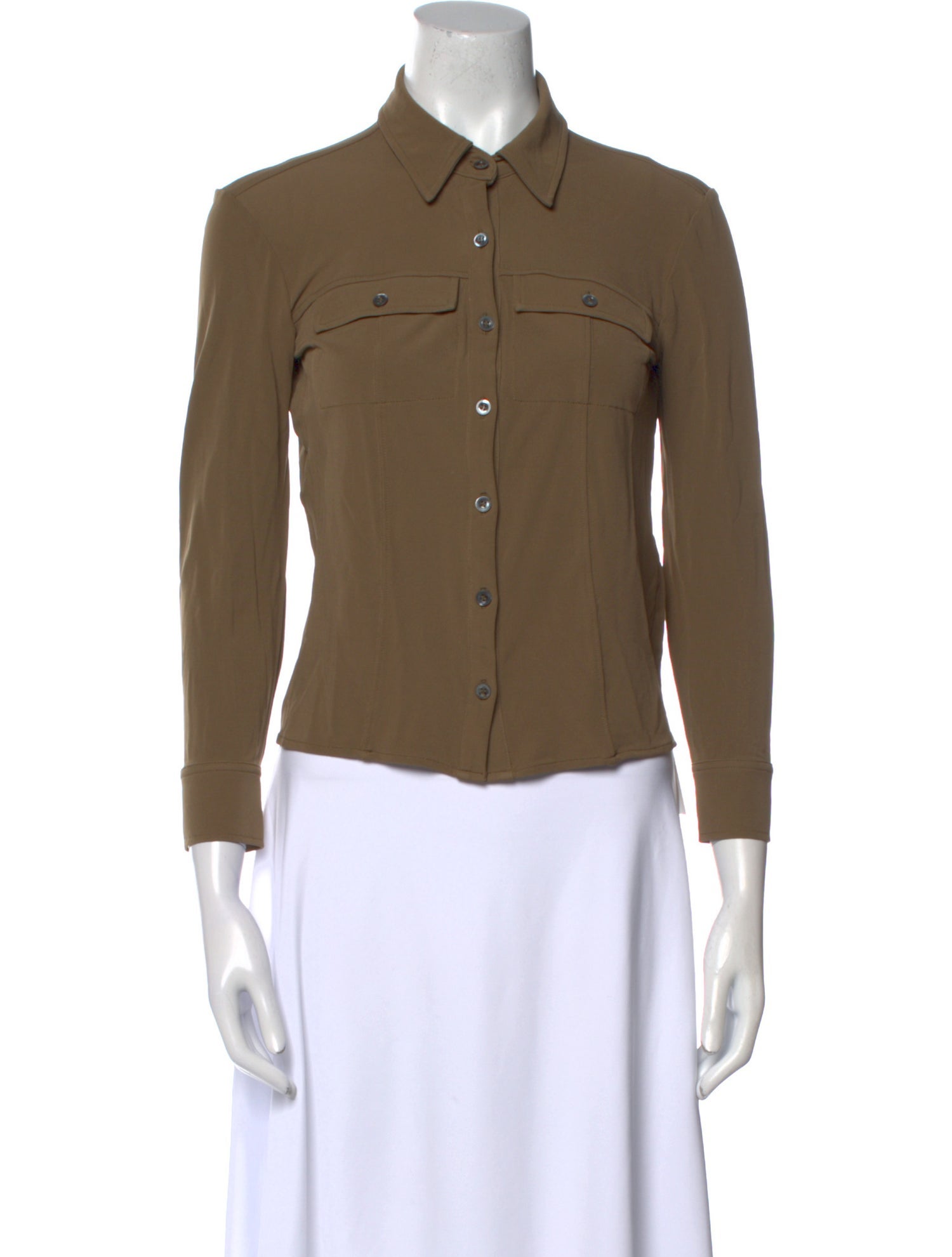 FRAME Three-Quarter Sleeve Button-Up Top