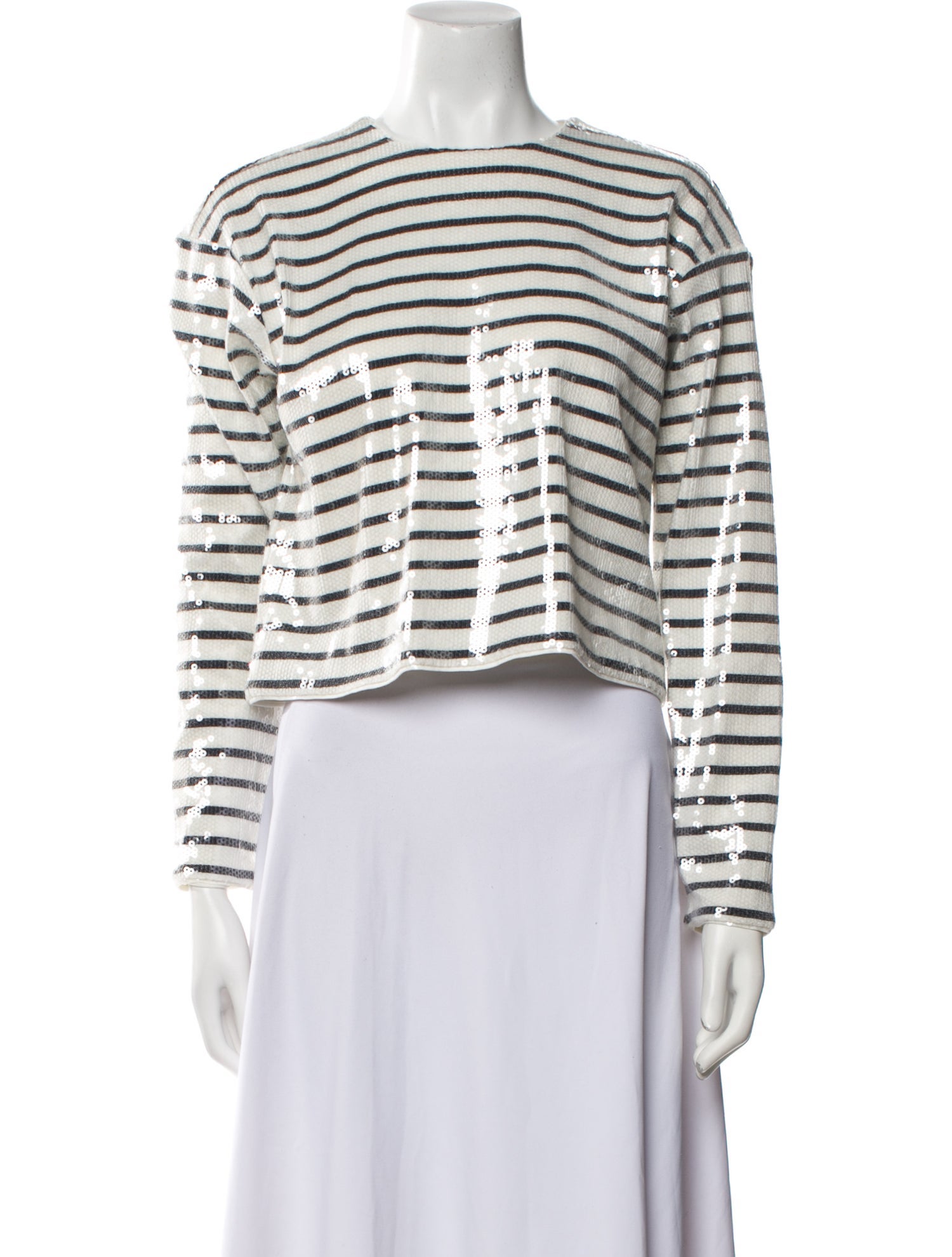 FRAME Striped Crew Neck Crop Top