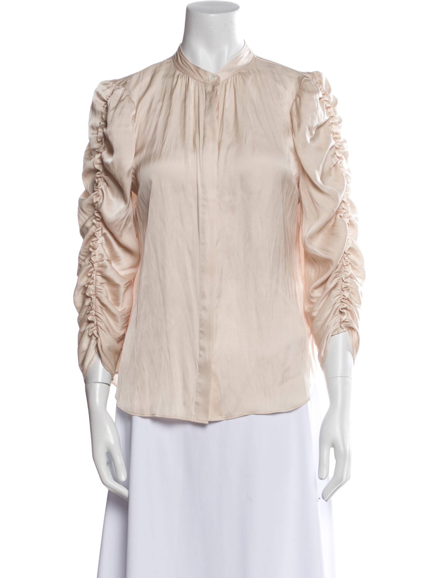 FRAME Mock Neck Three-Quarter Sleeve Button-Up Top