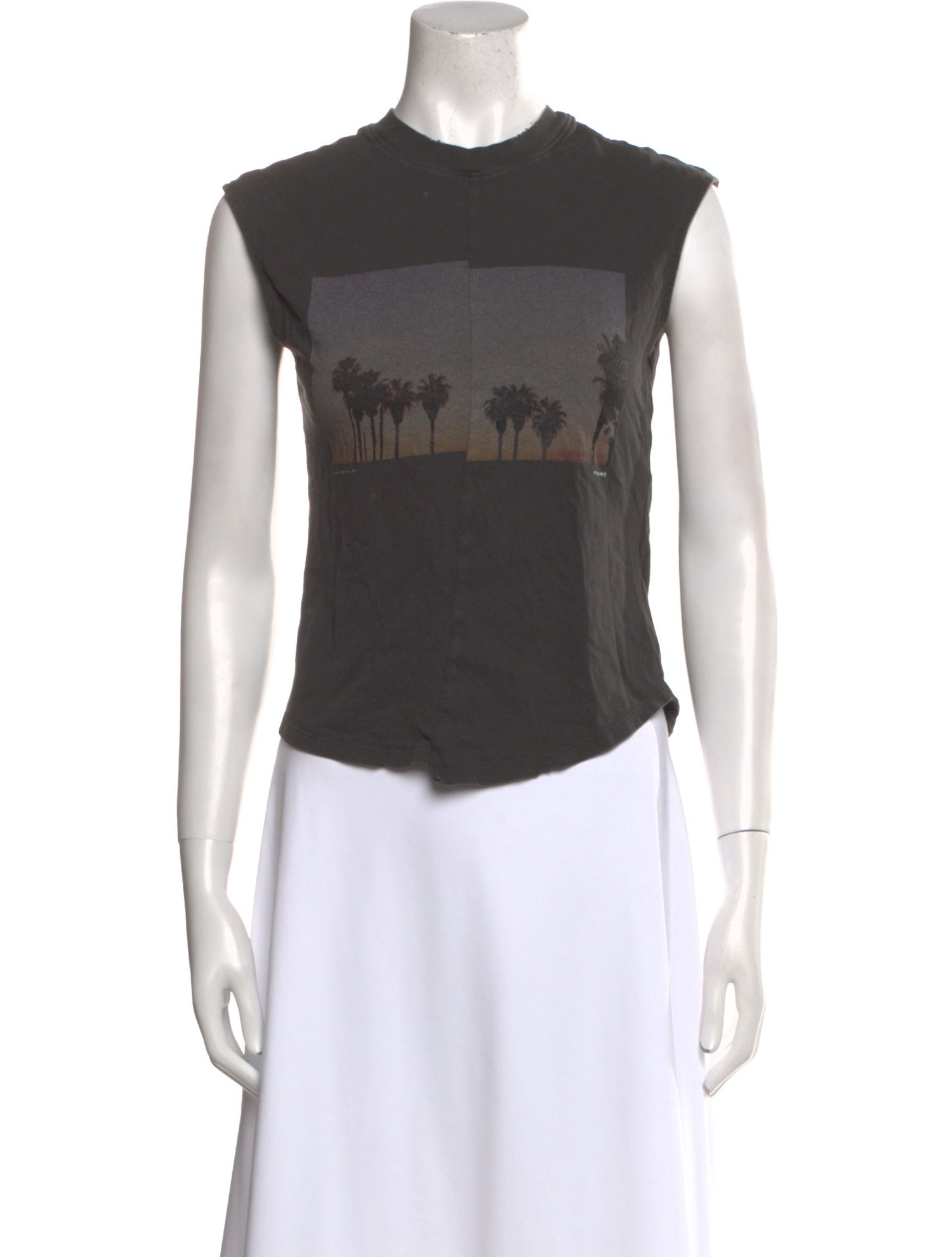 FRAME Graphic Print Crew Neck Crop Top