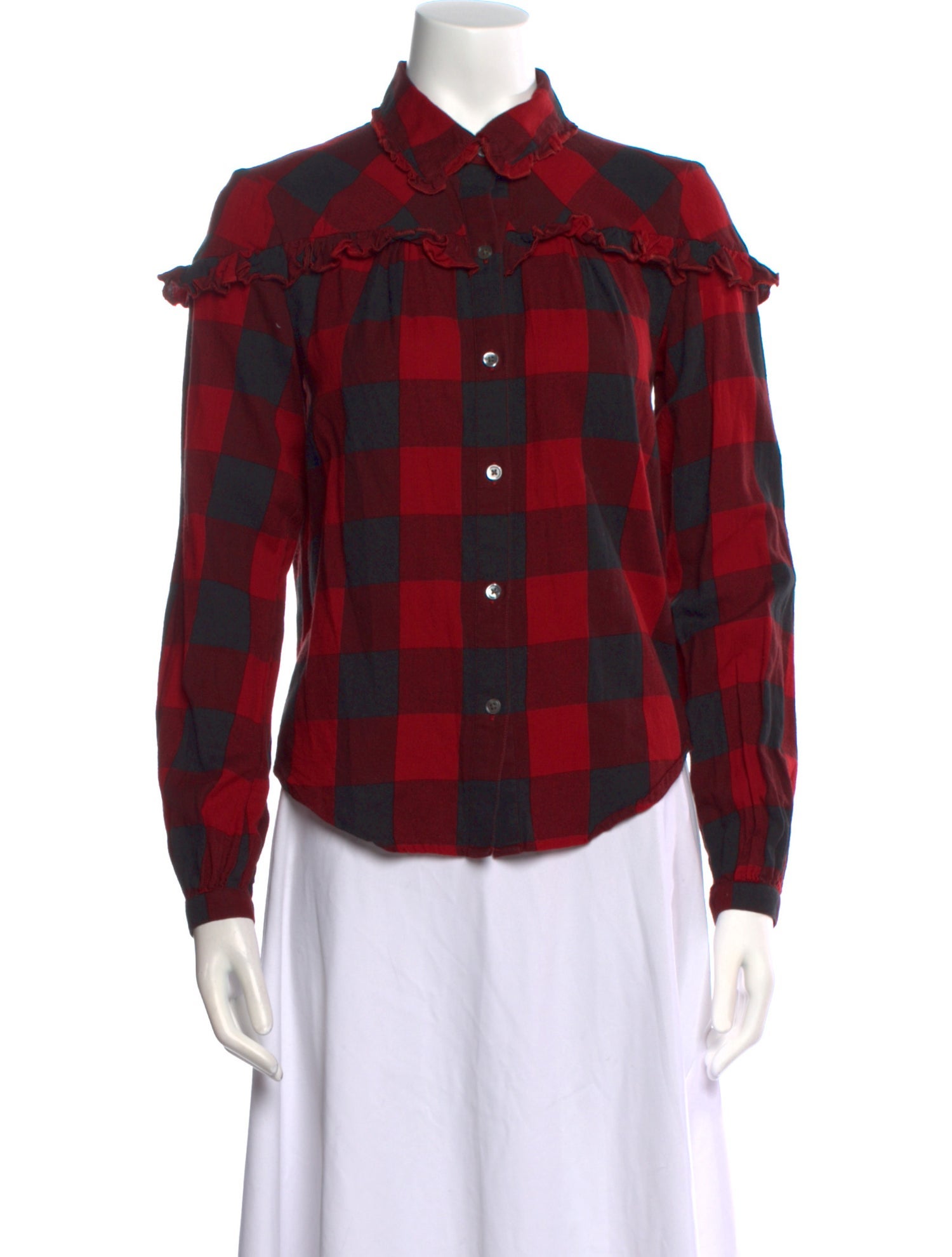 FRAME Plaid Print Long Sleeve Button-Up Top
