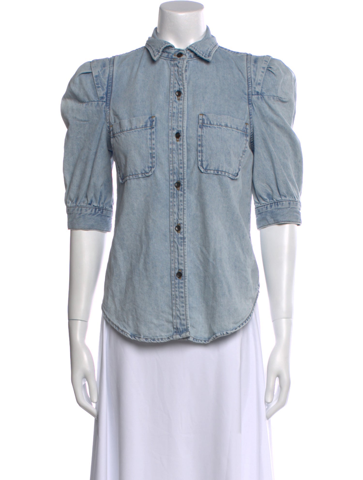 FRAME Three-Quarter Sleeve Button-Up Top