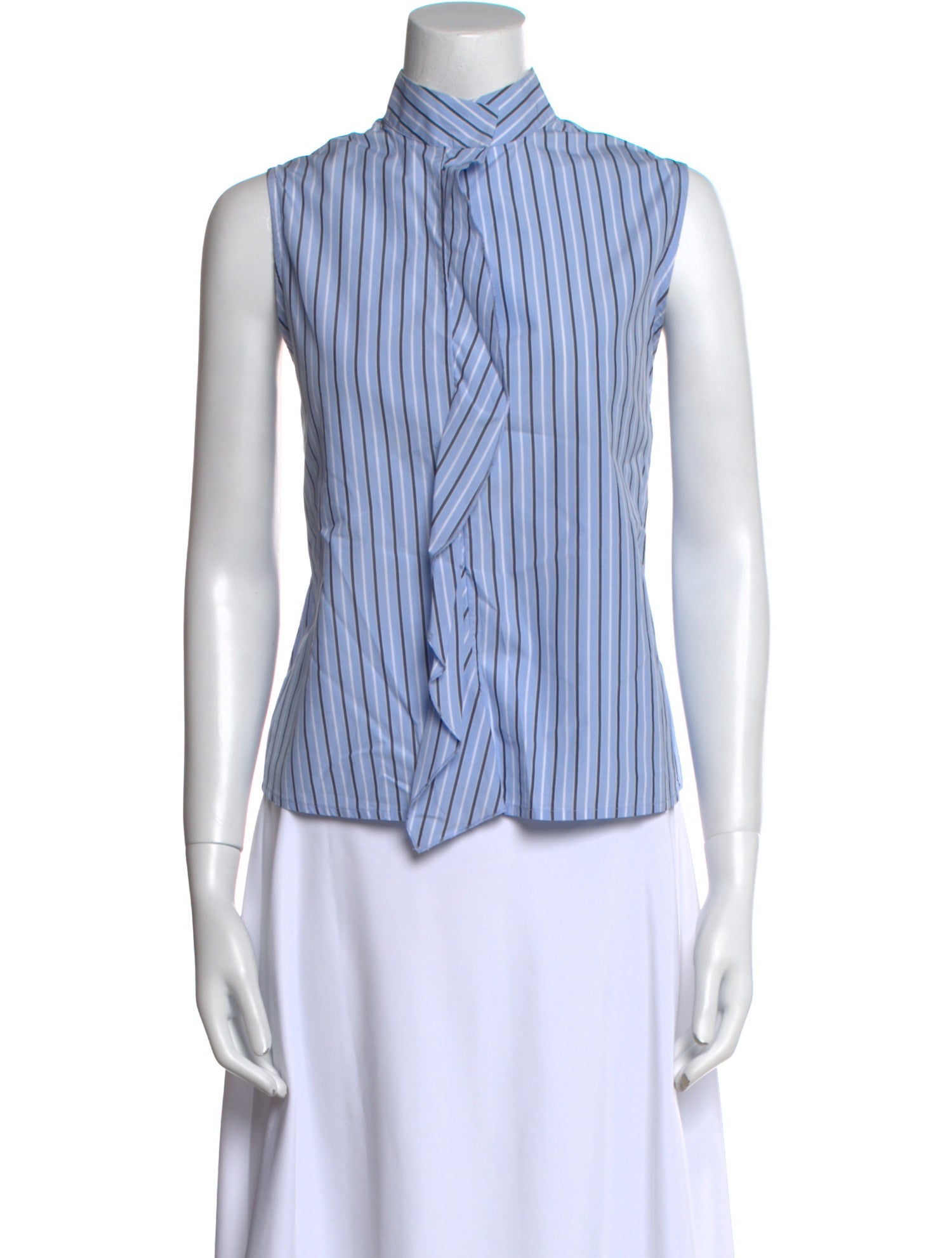 FRAME Striped Mock Neck Button-Up Top