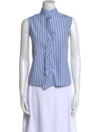 FRAME Striped Mock Neck Button-Up Top