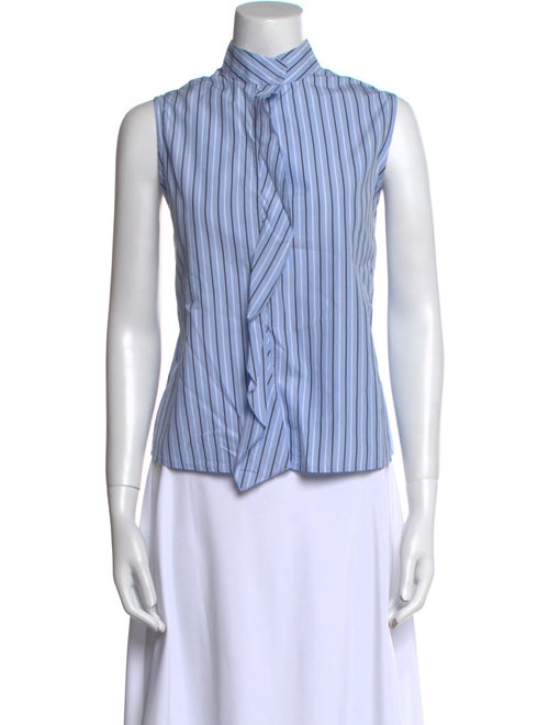 FRAME Striped Mock Neck Button-Up Top