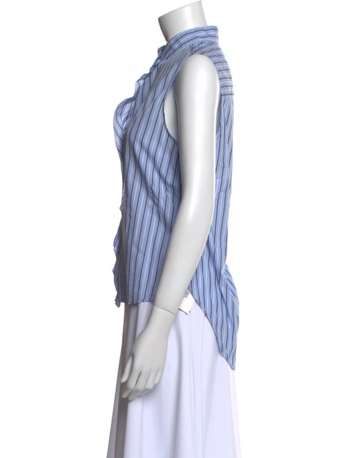 FRAME Striped Mock Neck Button-Up Top