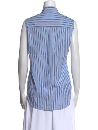 FRAME Striped Mock Neck Button-Up Top