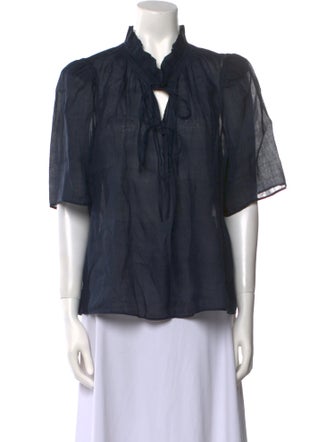 FRAME Tie Neck Short Sleeve Blouse