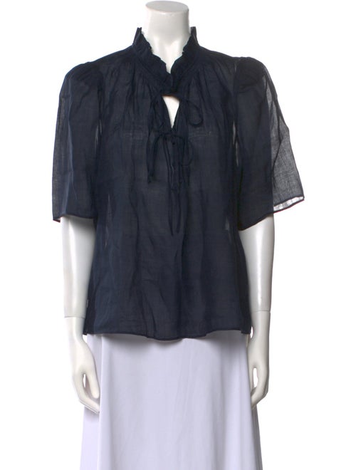 FRAME Tie Neck Short Sleeve Blouse