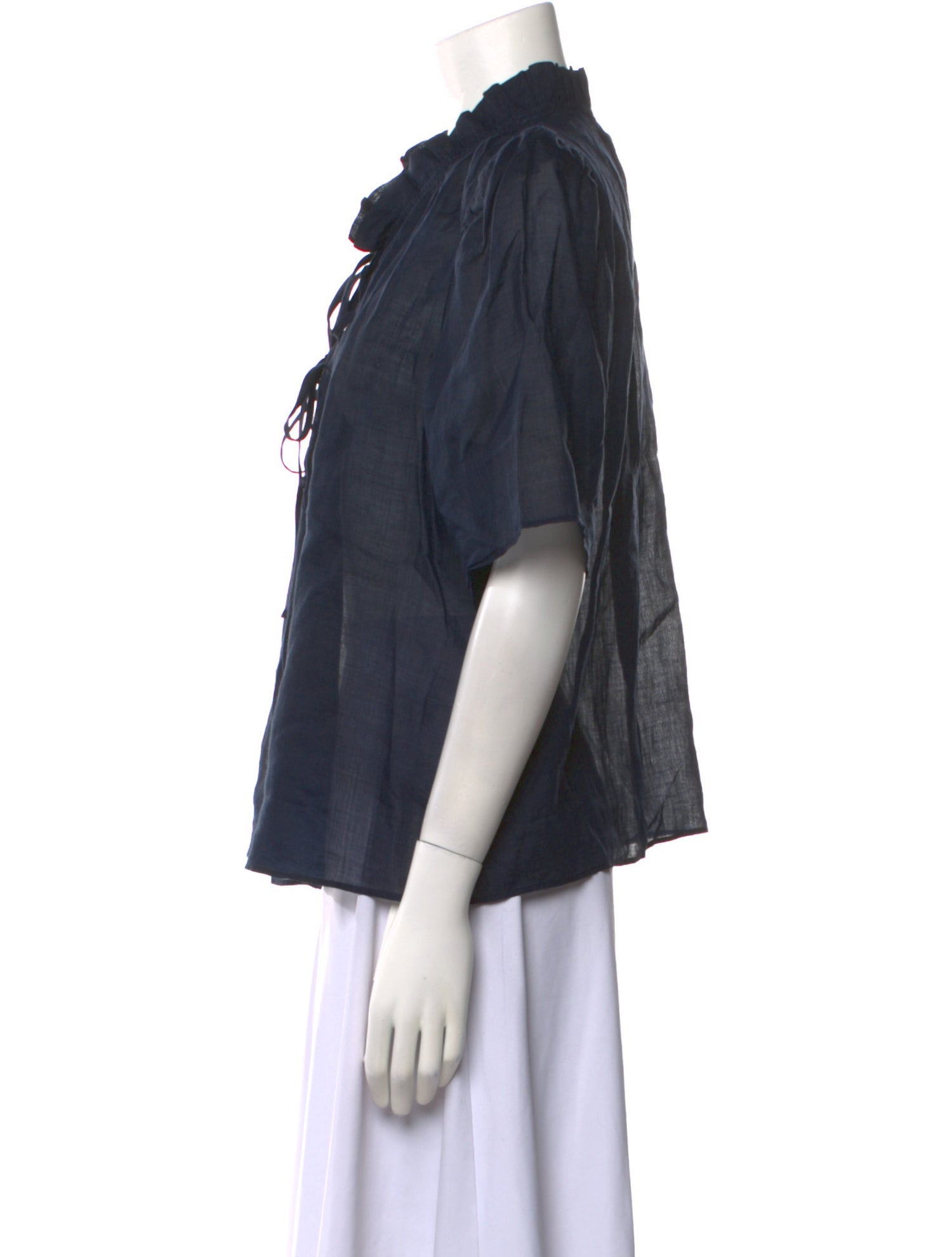 FRAME Tie Neck Short Sleeve Blouse