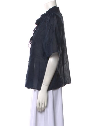 FRAME Tie Neck Short Sleeve Blouse