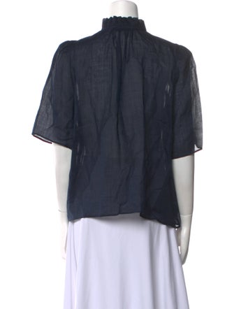 FRAME Tie Neck Short Sleeve Blouse