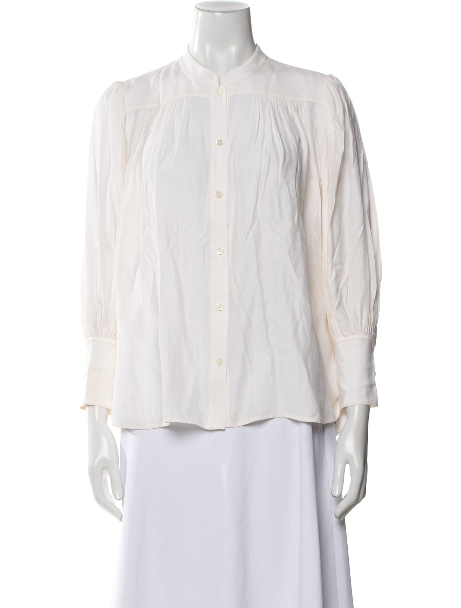 FRAME Silk Three-Quarter Sleeve Button-Up Top