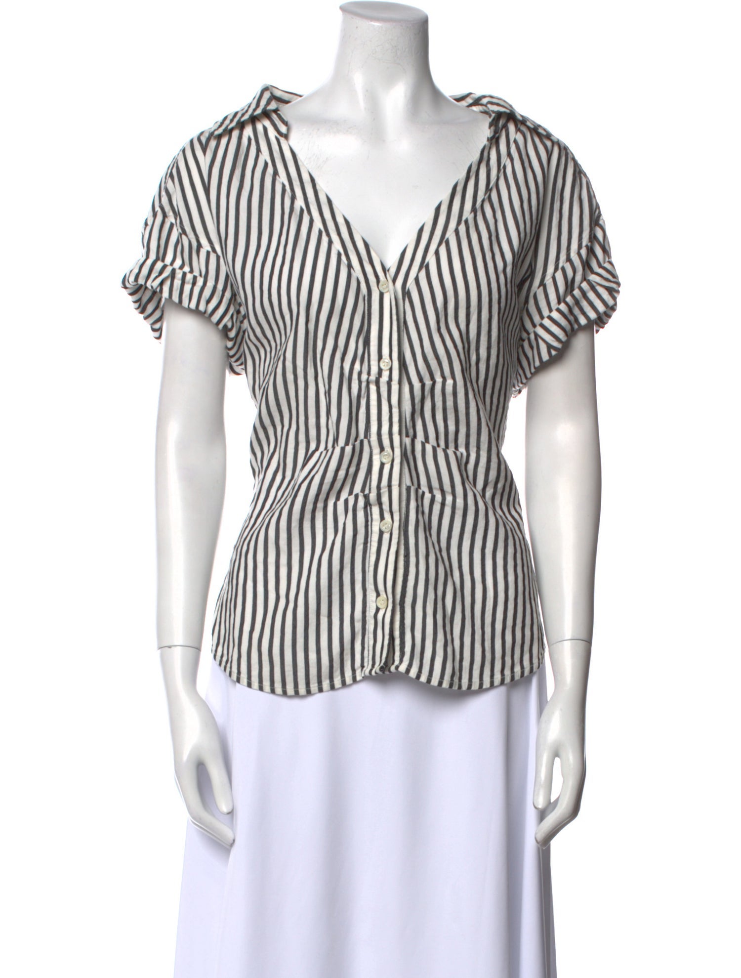 FRAME Striped V-Neck Blouse