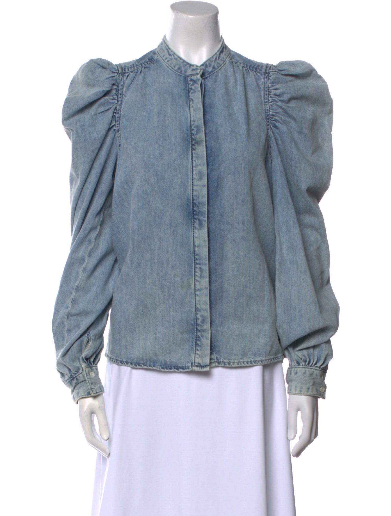 FRAME Mock Neck Long Sleeve Button-Up Top