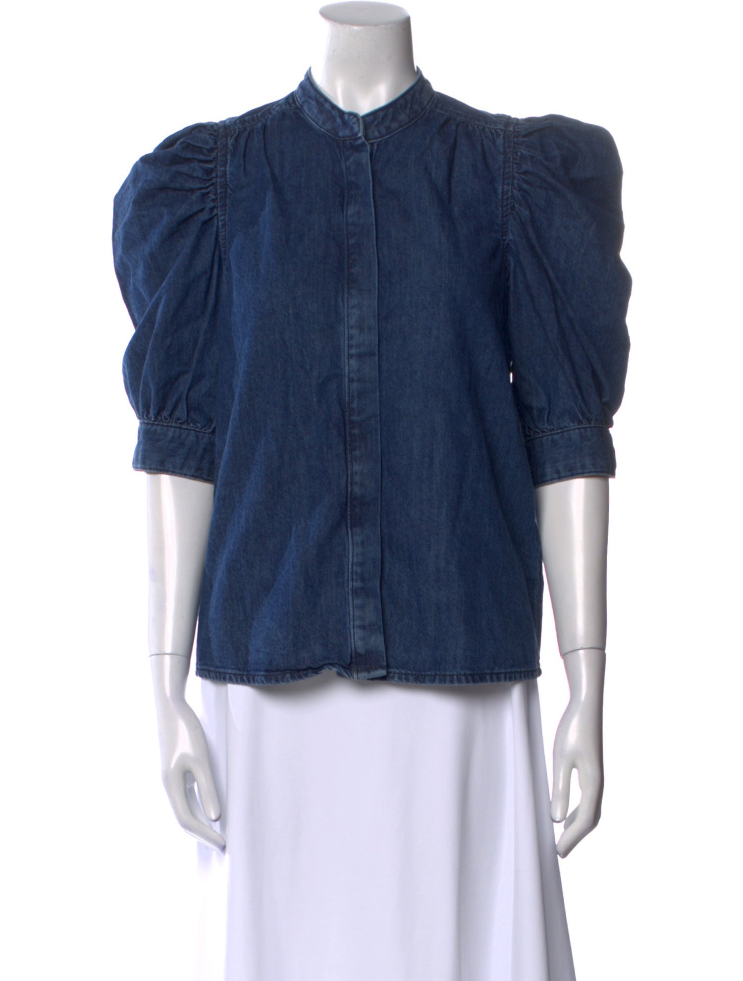 FRAME Mock Neck Three-Quarter Sleeve Button-Up Top