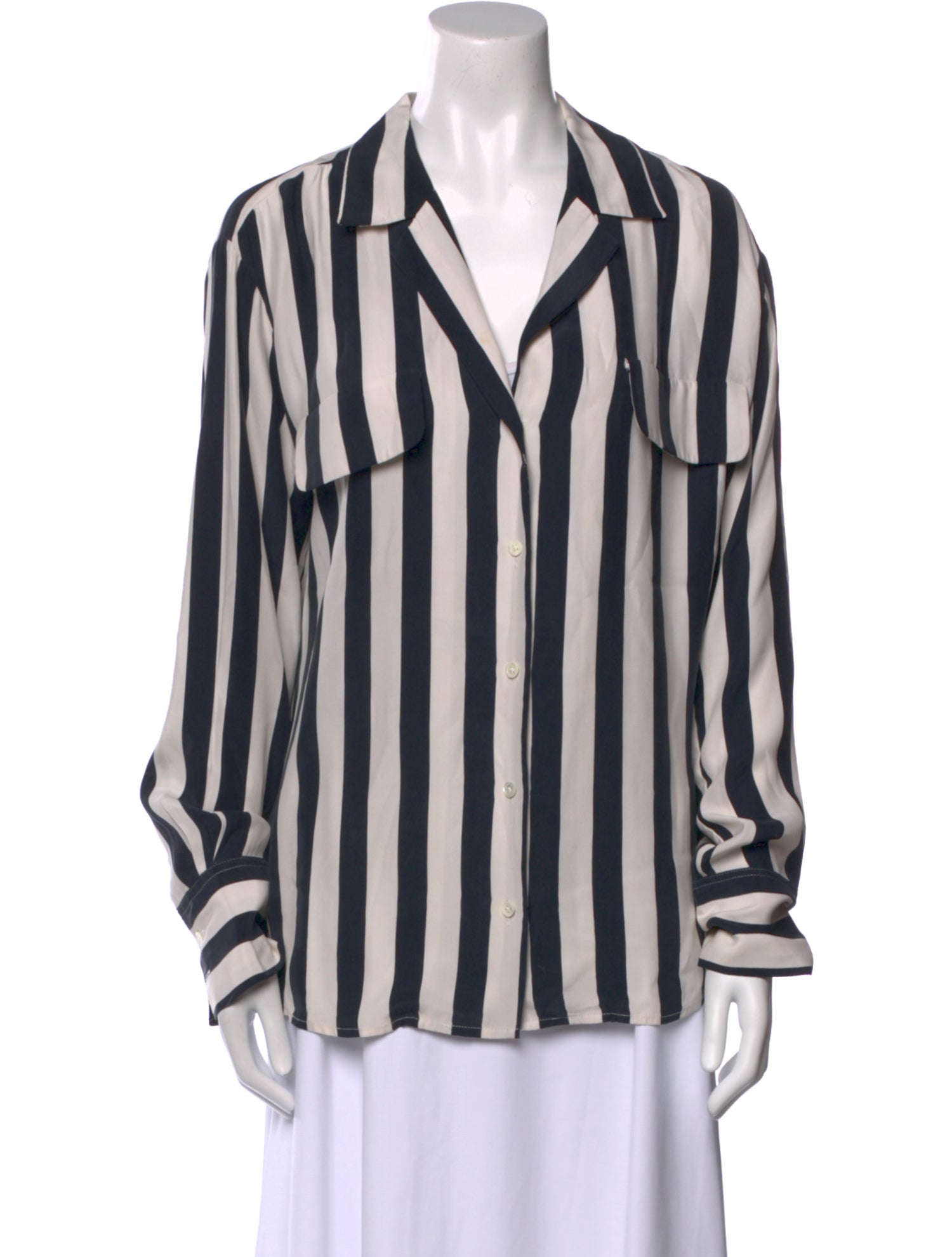 FRAME Silk Striped Button-Up Top