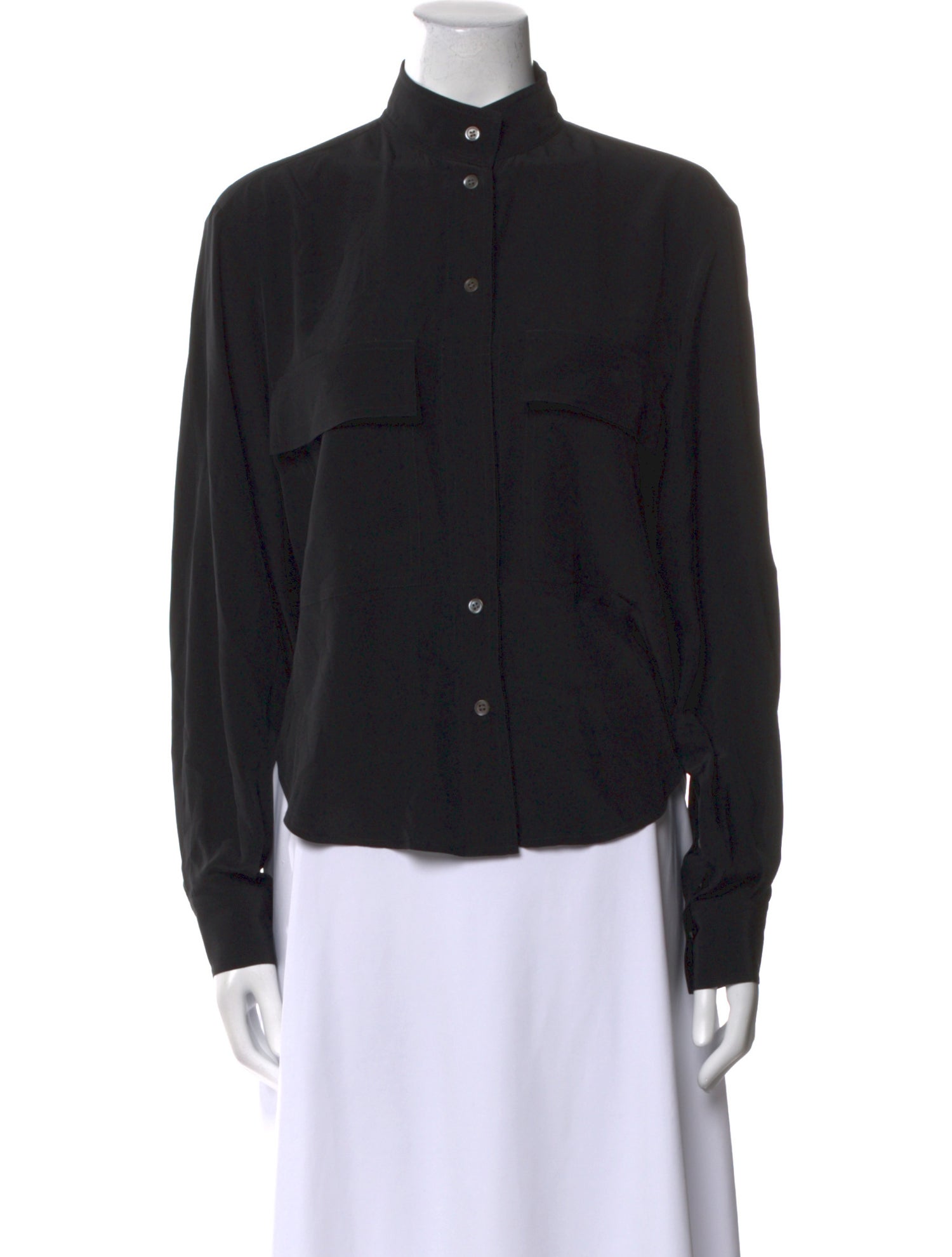 FRAME Silk Mock Neck Button-Up Top