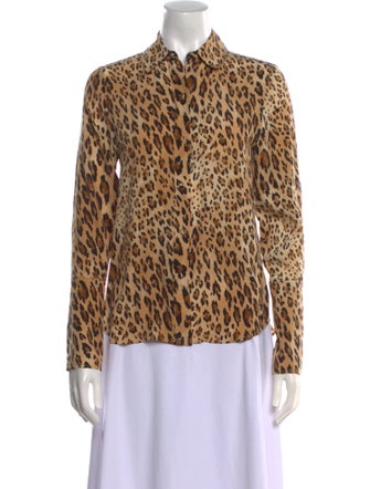 FRAME Silk Animal Print Button-Up Top