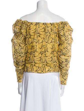 FRAME Animal Print Off-The-Shoulder Blouse