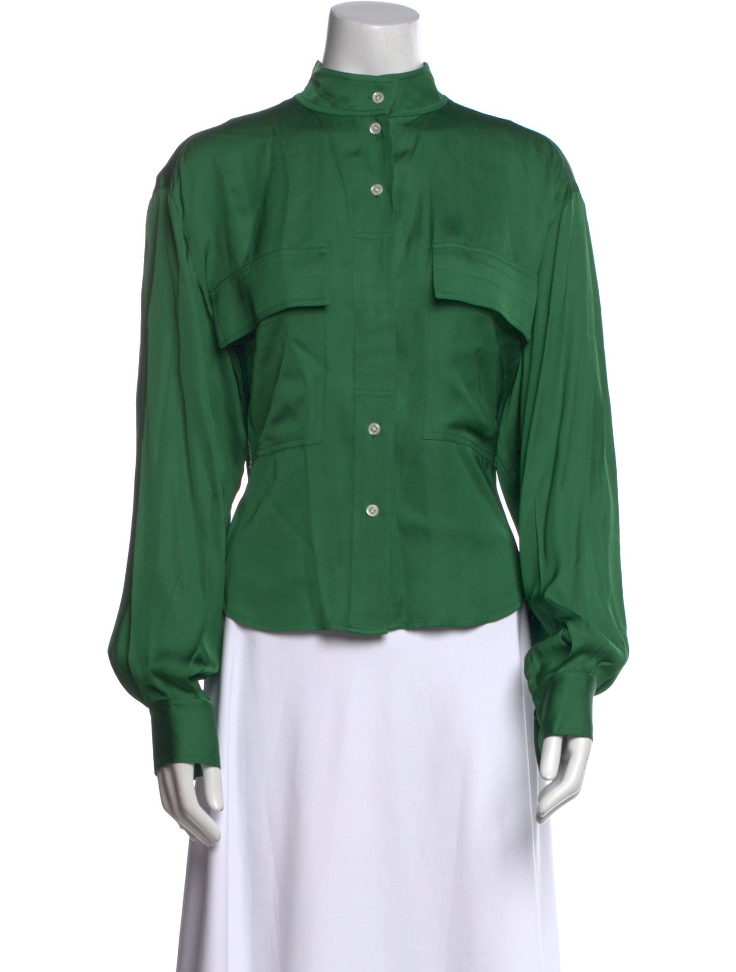 FRAME Mock Neck Long Sleeve Button-Up Top