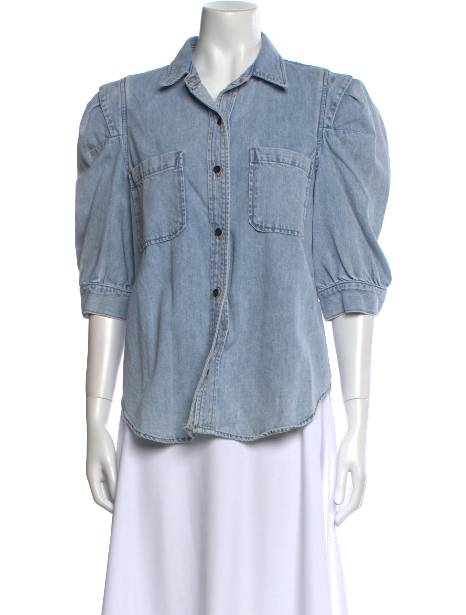 FRAME Three-Quarter Sleeve Button-Up Top