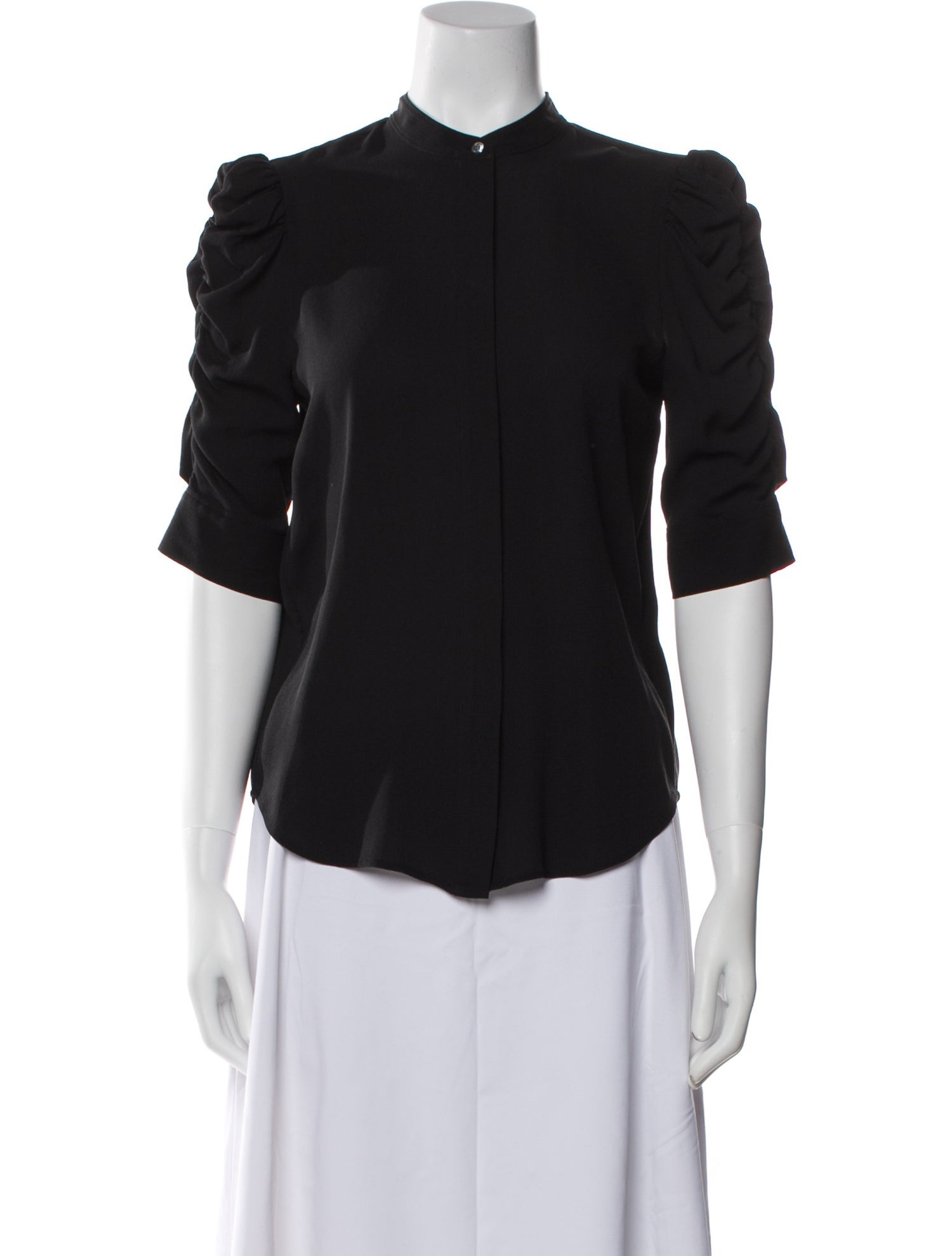 FRAME Silk Mock Neck Button-Up Top