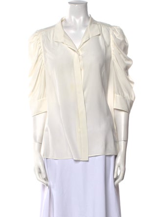 FRAME Silk Three-Quarter Sleeve Button-Up Top