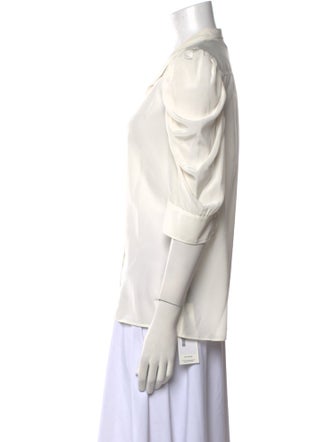 FRAME Silk Three-Quarter Sleeve Button-Up Top