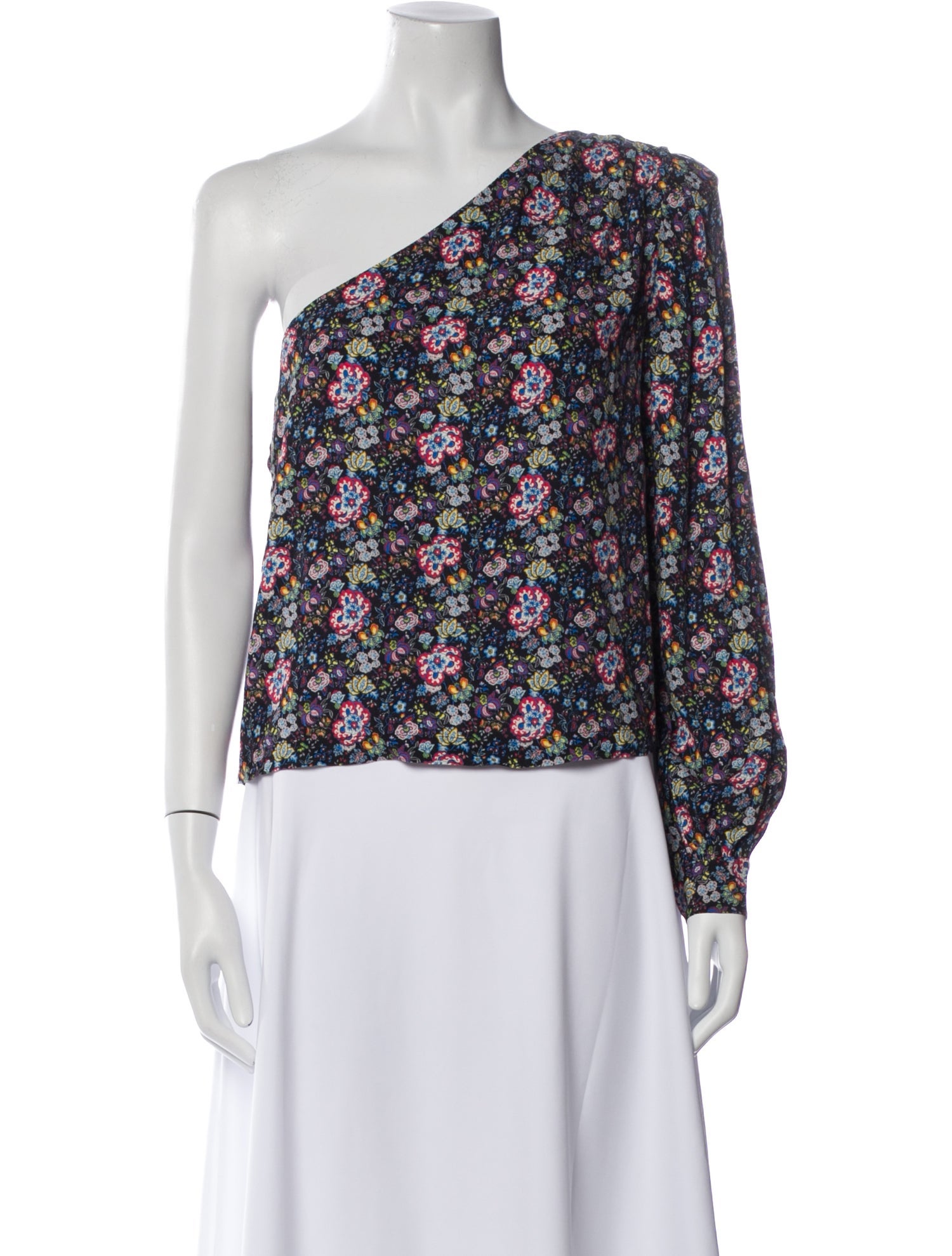 FRAME Floral Print One-Shoulder Blouse