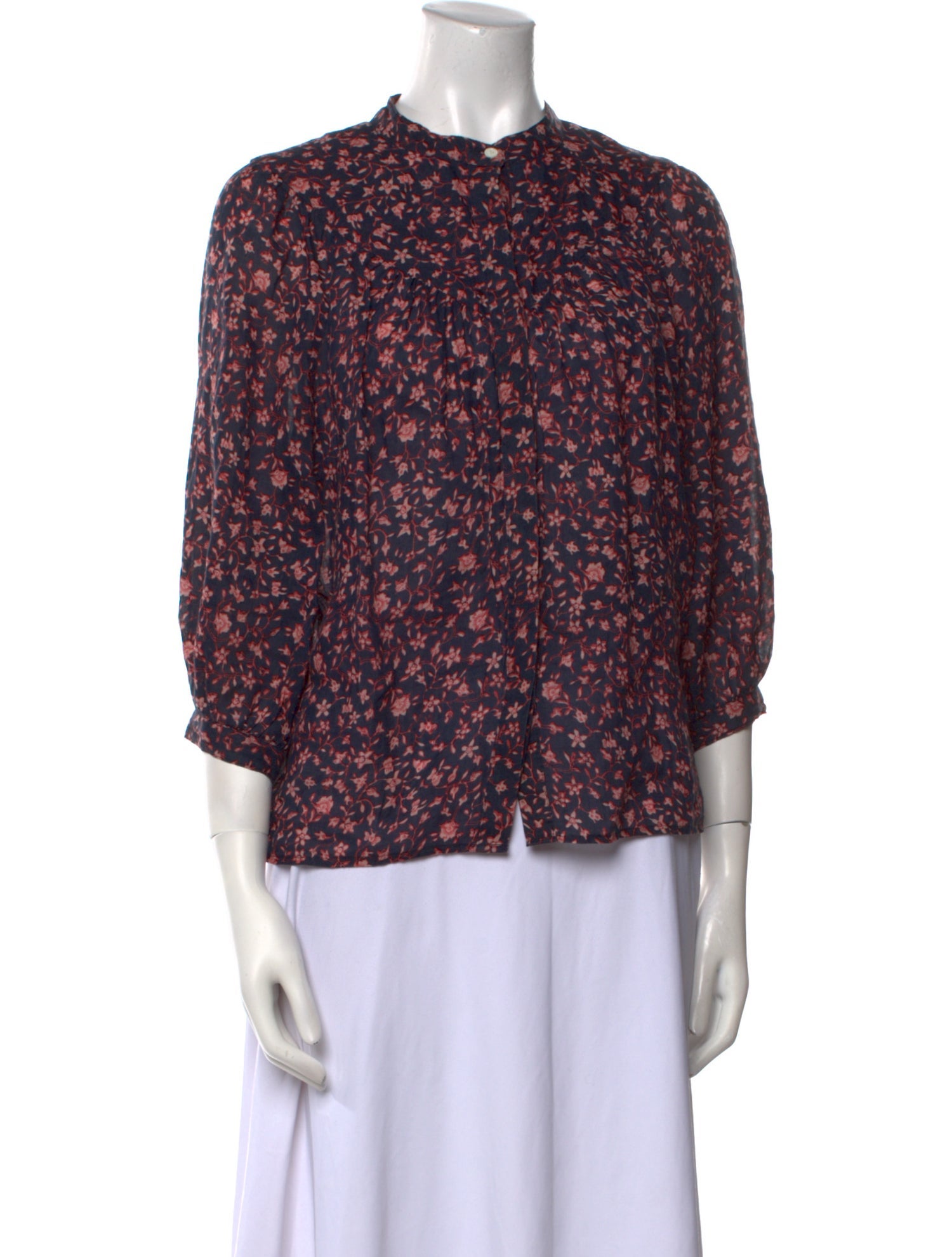 FRAME Floral Print Crew Neck Blouse