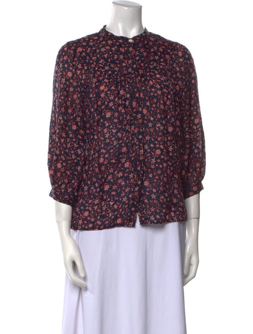 FRAME Floral Print Crew Neck Blouse