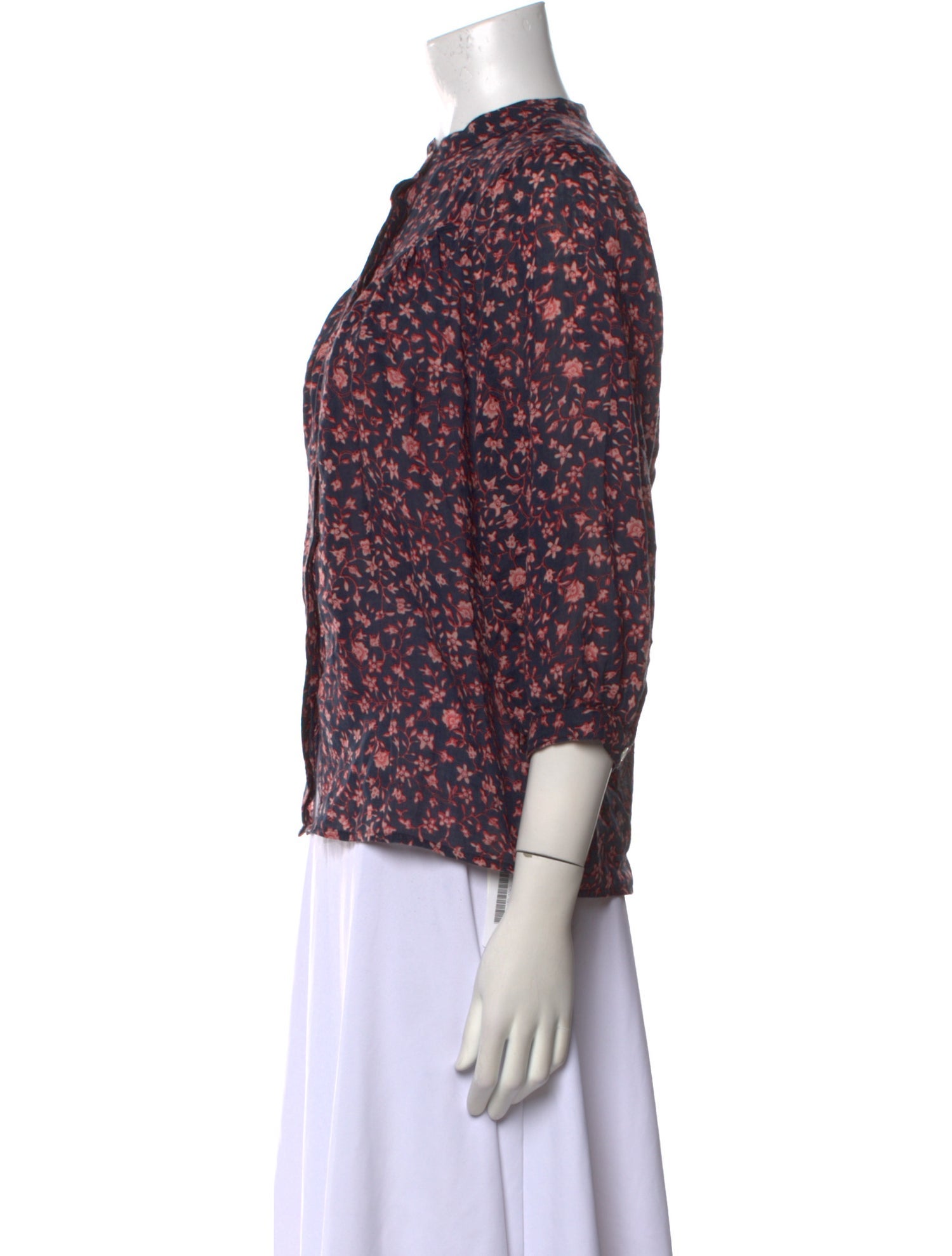 FRAME Floral Print Crew Neck Blouse