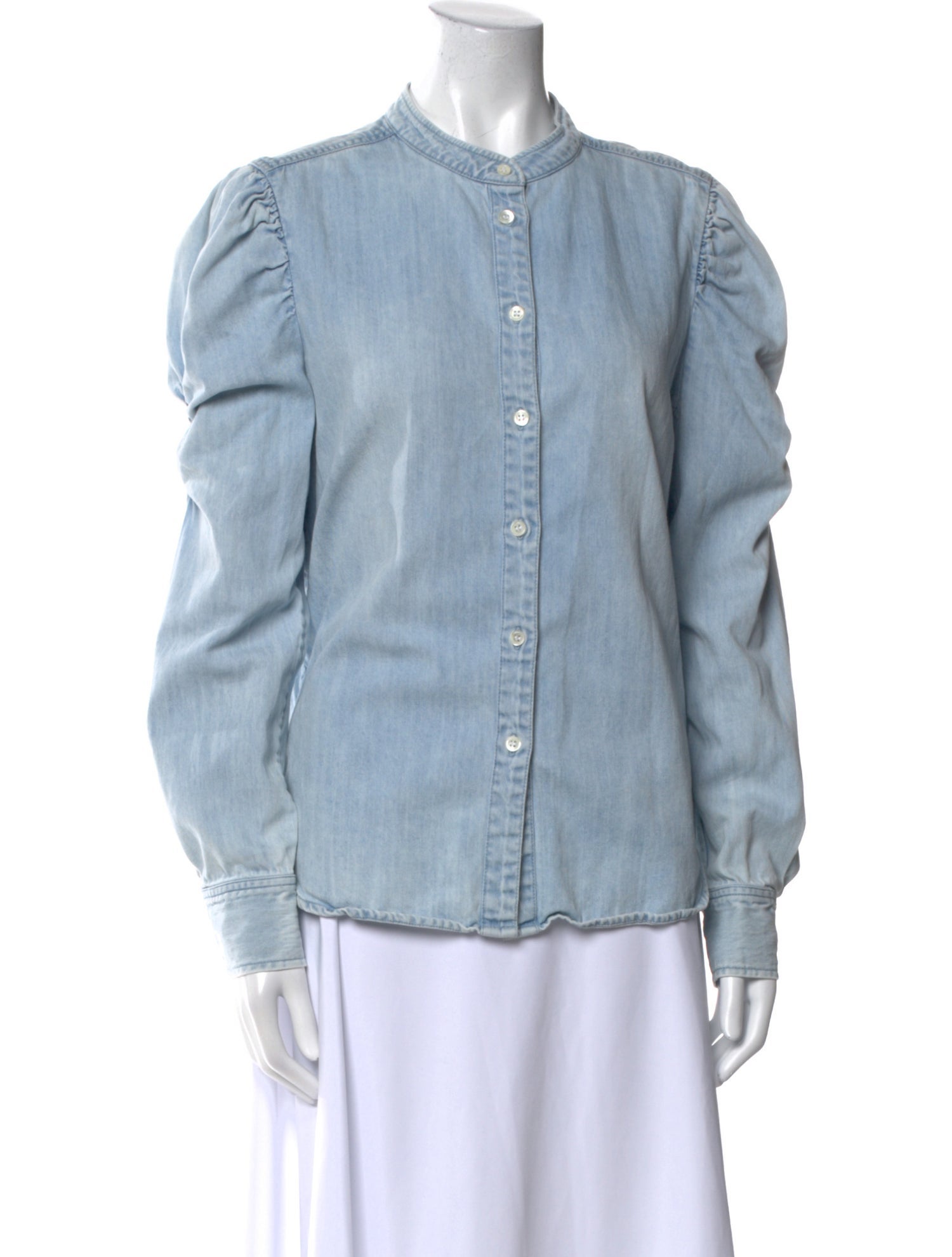 FRAME Mock Neck Long Sleeve Button-Up Top