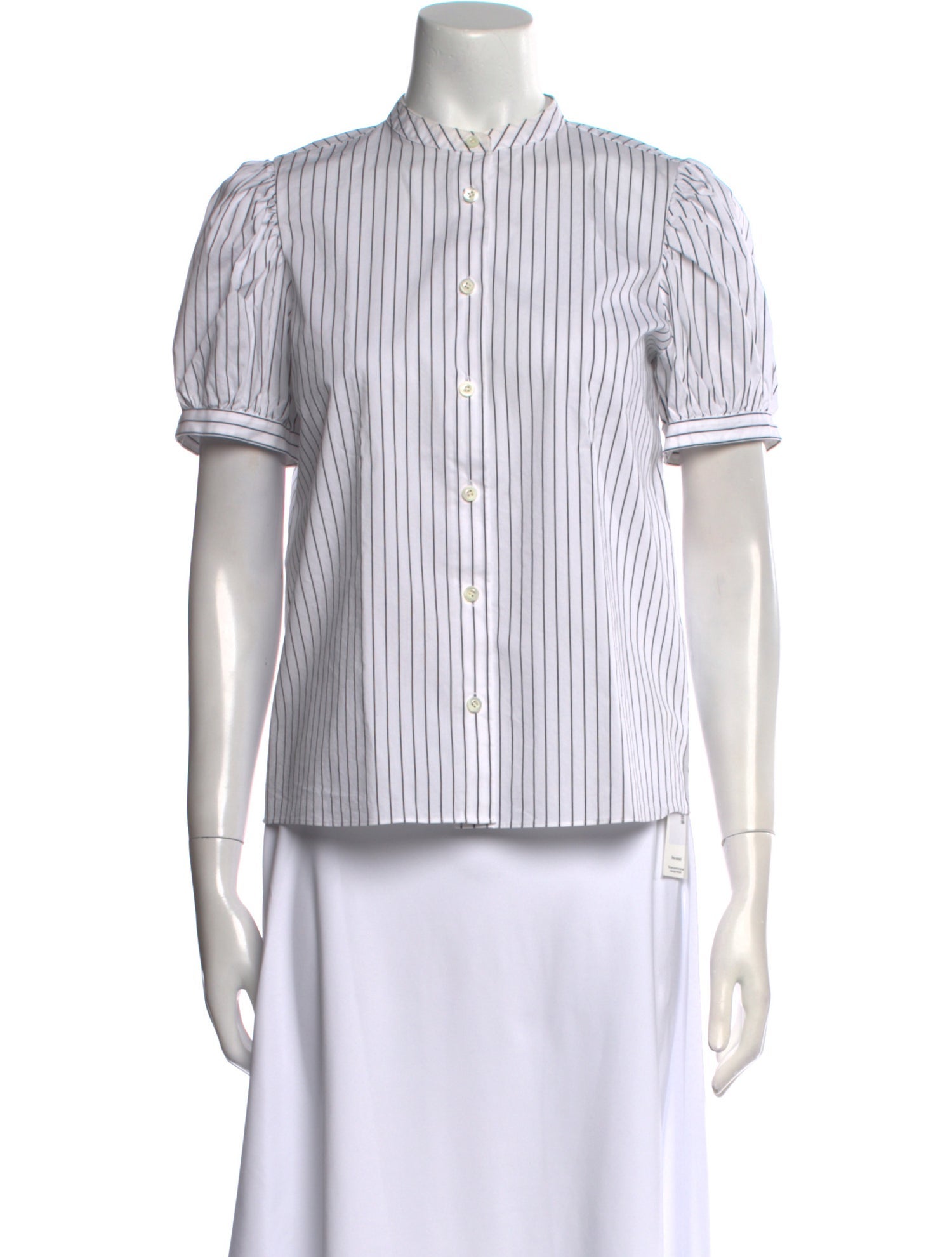 FRAME Striped Mock Neck Button-Up Top