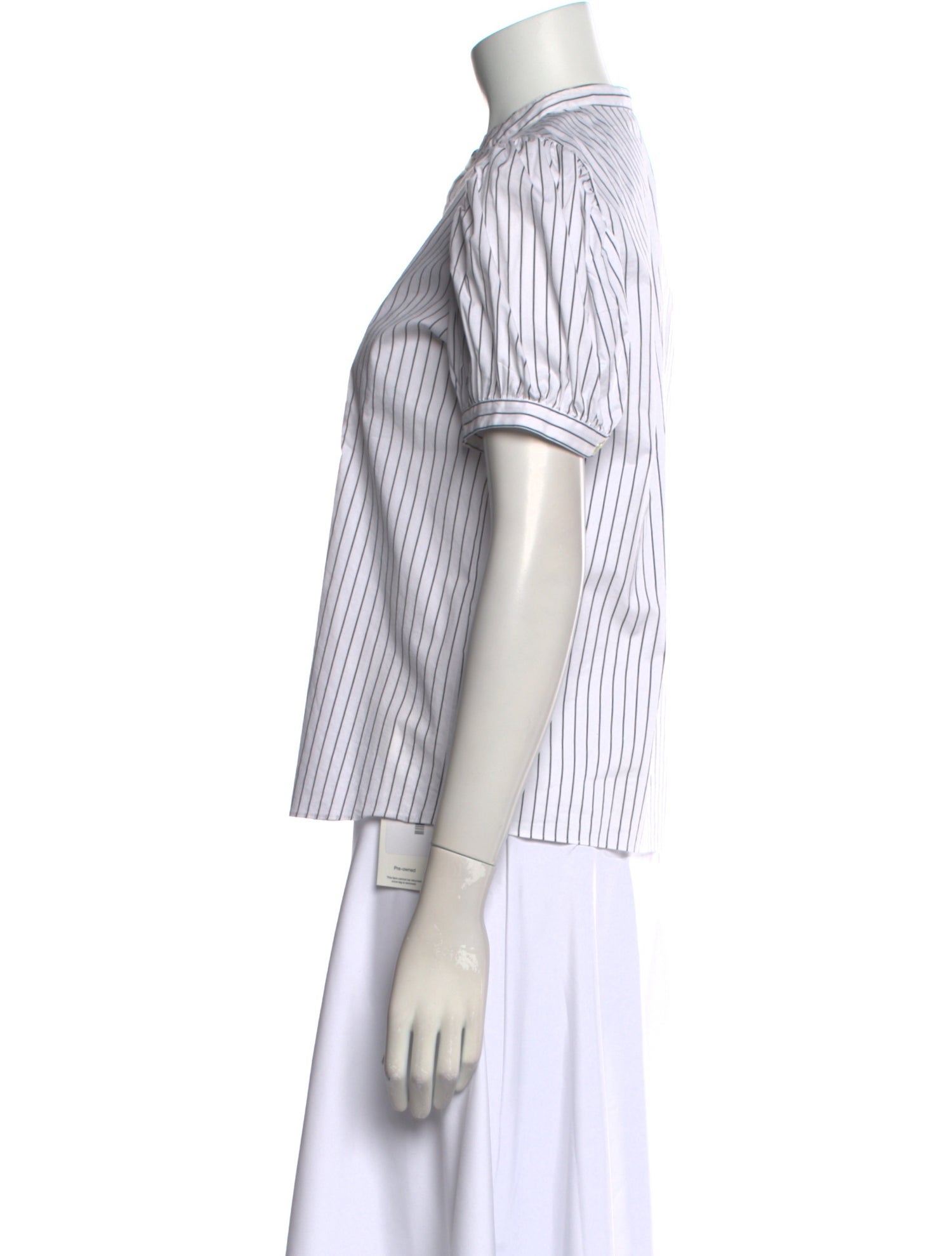 FRAME Striped Mock Neck Button-Up Top