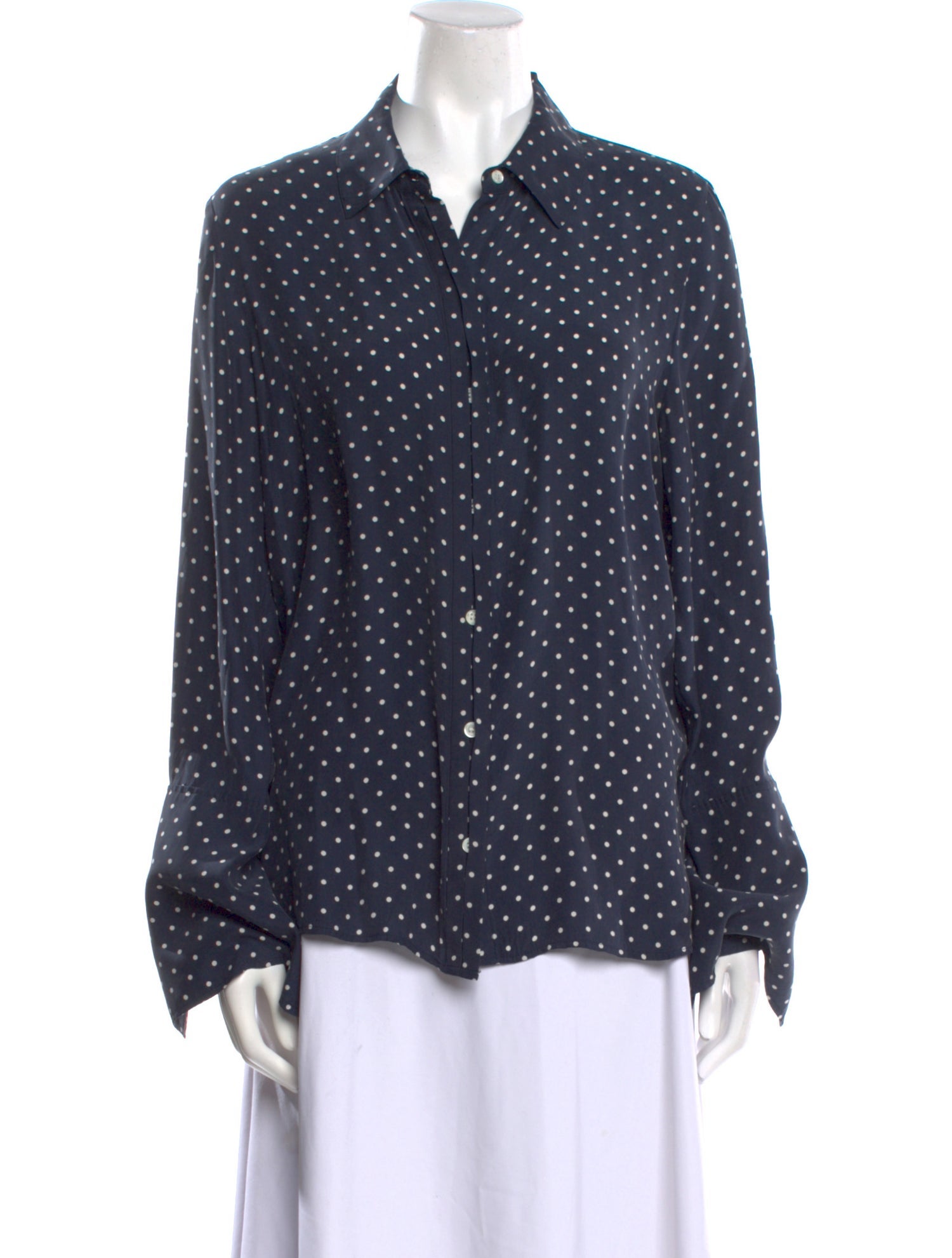 FRAME Silk Polka Dot Print Button-Up Top