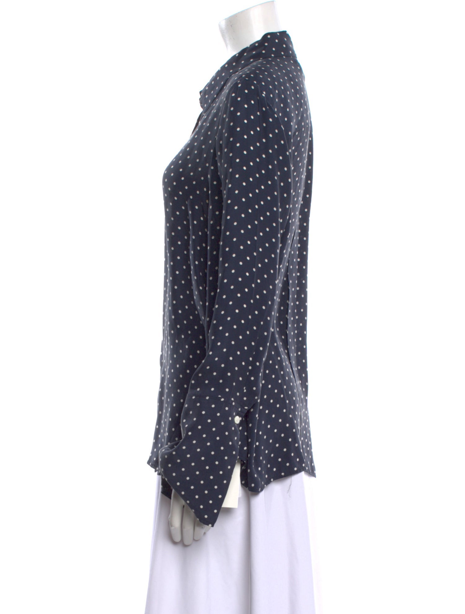 FRAME Silk Polka Dot Print Button-Up Top