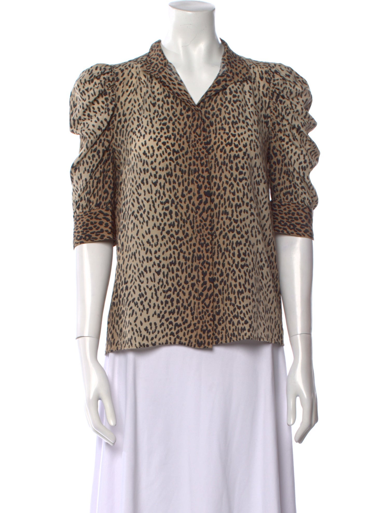 FRAME Silk Animal Print Button-Up Top