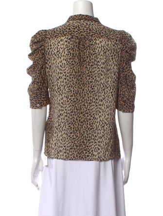FRAME Silk Animal Print Button-Up Top