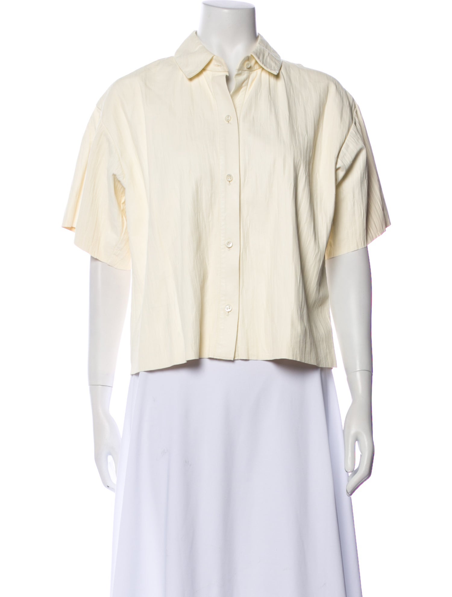 FRAME Lamb Leather Short Sleeve Button-Up Top