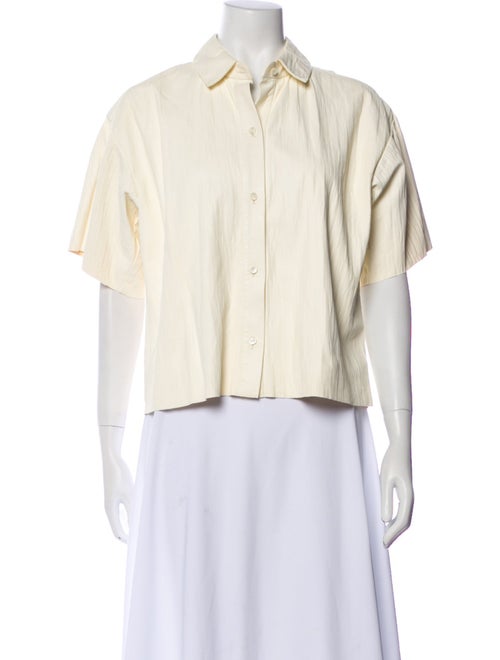 FRAME Lamb Leather Short Sleeve Button-Up Top