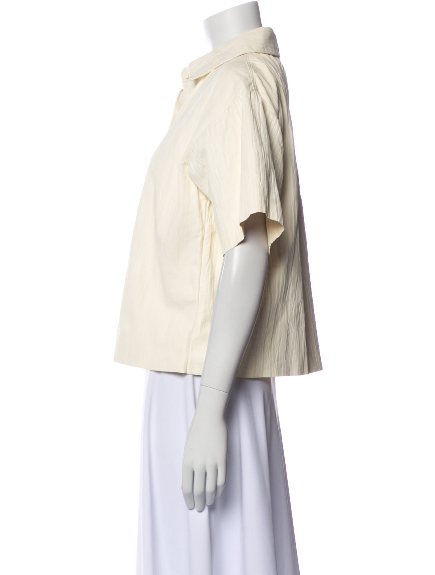 FRAME Lamb Leather Short Sleeve Button-Up Top