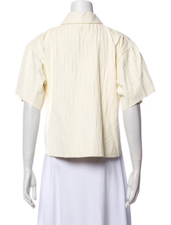 FRAME Lamb Leather Short Sleeve Button-Up Top