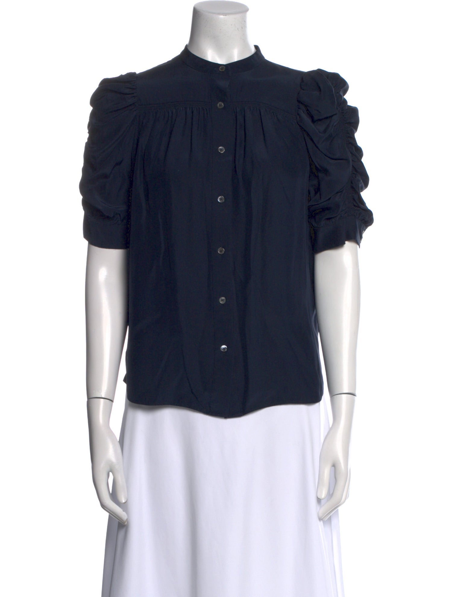 FRAME Silk Mock Neck Button-Up Top