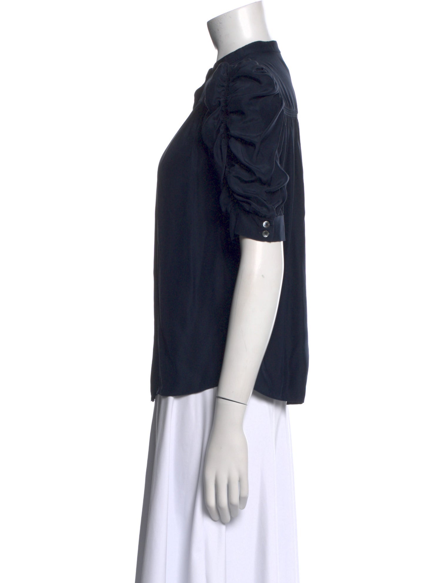 FRAME Silk Mock Neck Button-Up Top