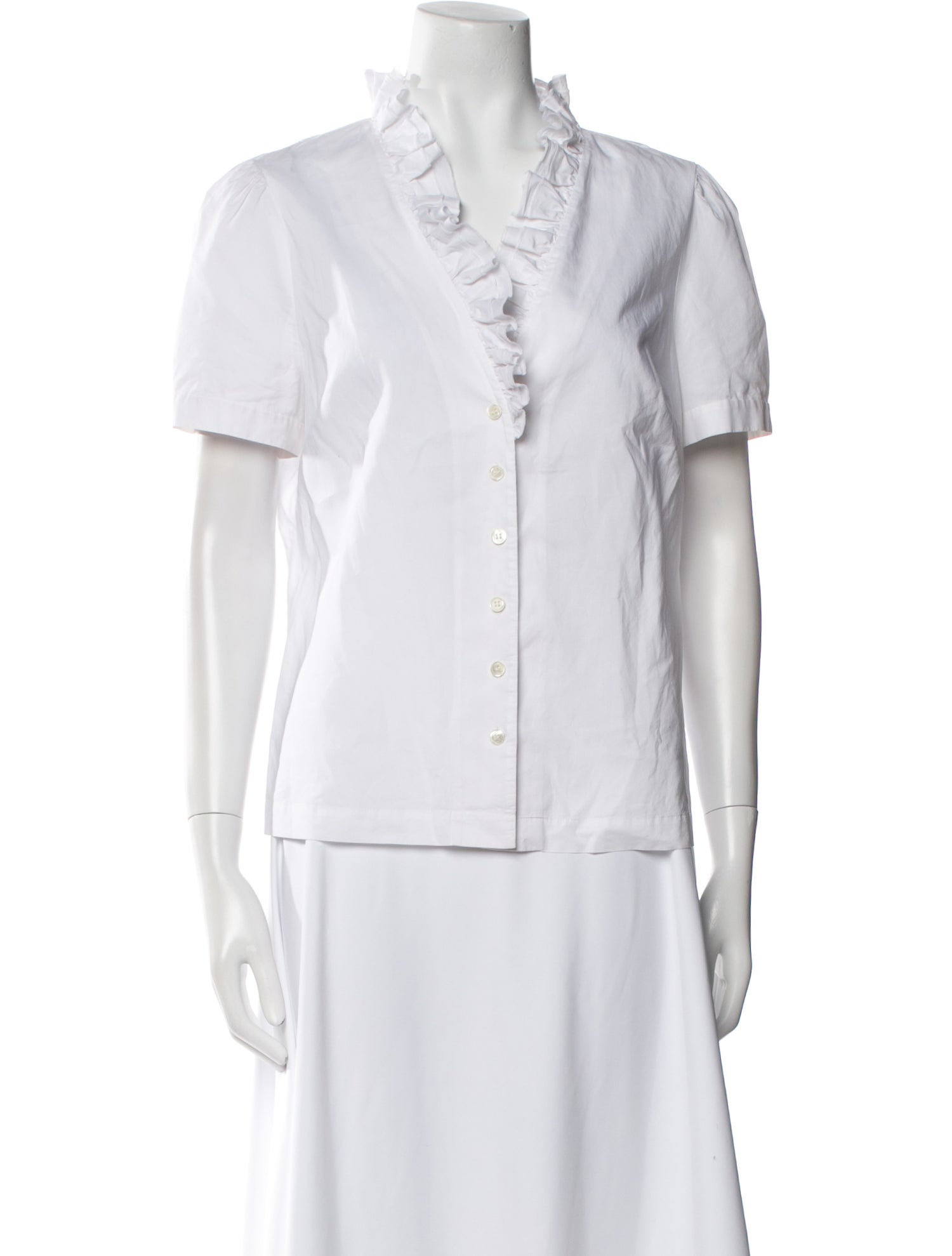 FRAME V-Neck Short Sleeve Button-Up Top