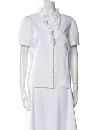 FRAME V-Neck Short Sleeve Button-Up Top