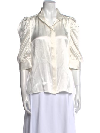 FRAME Silk Three-Quarter Sleeve Button-Up Top