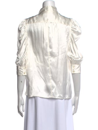 FRAME Silk Three-Quarter Sleeve Button-Up Top